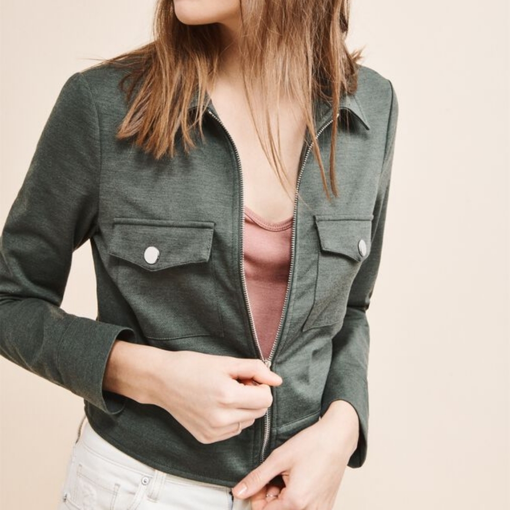 Dynamite Olive Green Zip Crop Jacket, size Small, NWOT